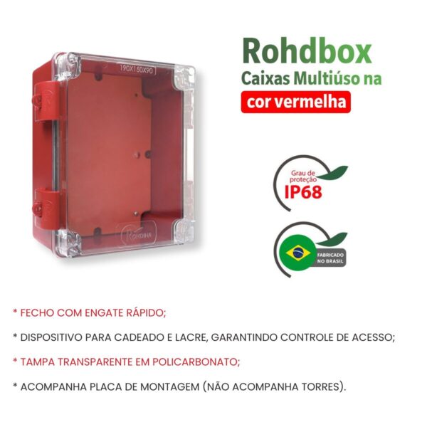 CAIXA PLÁSTICA SISTEMA DE INCÊNDIO VERMELHO IP68 ROHDBOX COMPLETA - Imagem 2