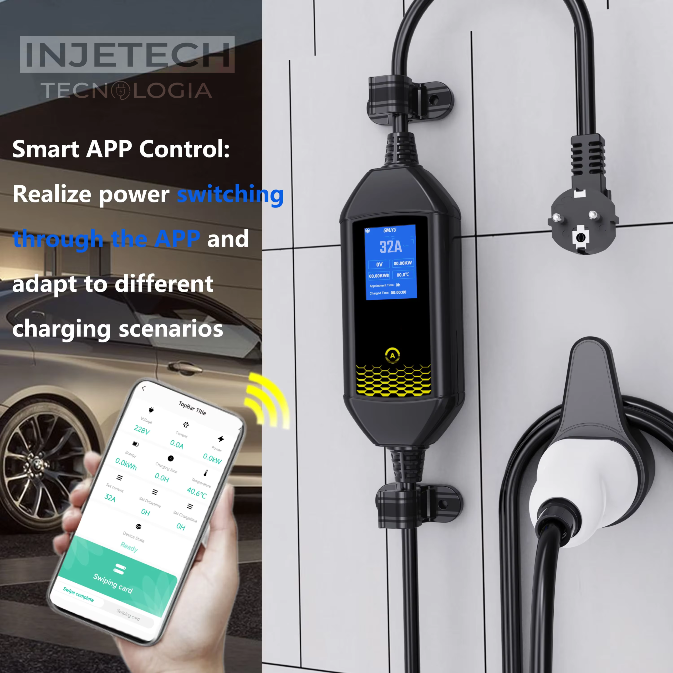 CARREGADOR PORTÁTIL PARA CARRO ELÉTRICO 7KW 32A WIFI APP - Imagem 3