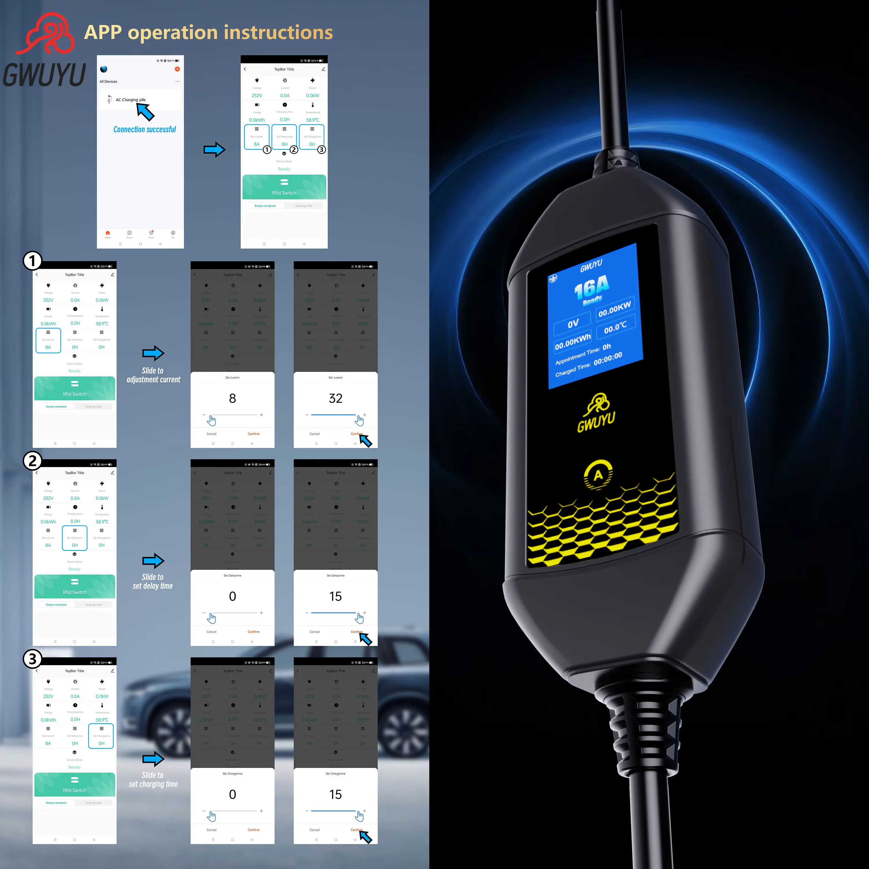 CARREGADOR PORTÁTIL PARA CARRO ELÉTRICO 7KW 32A WIFI APP - Imagem 2