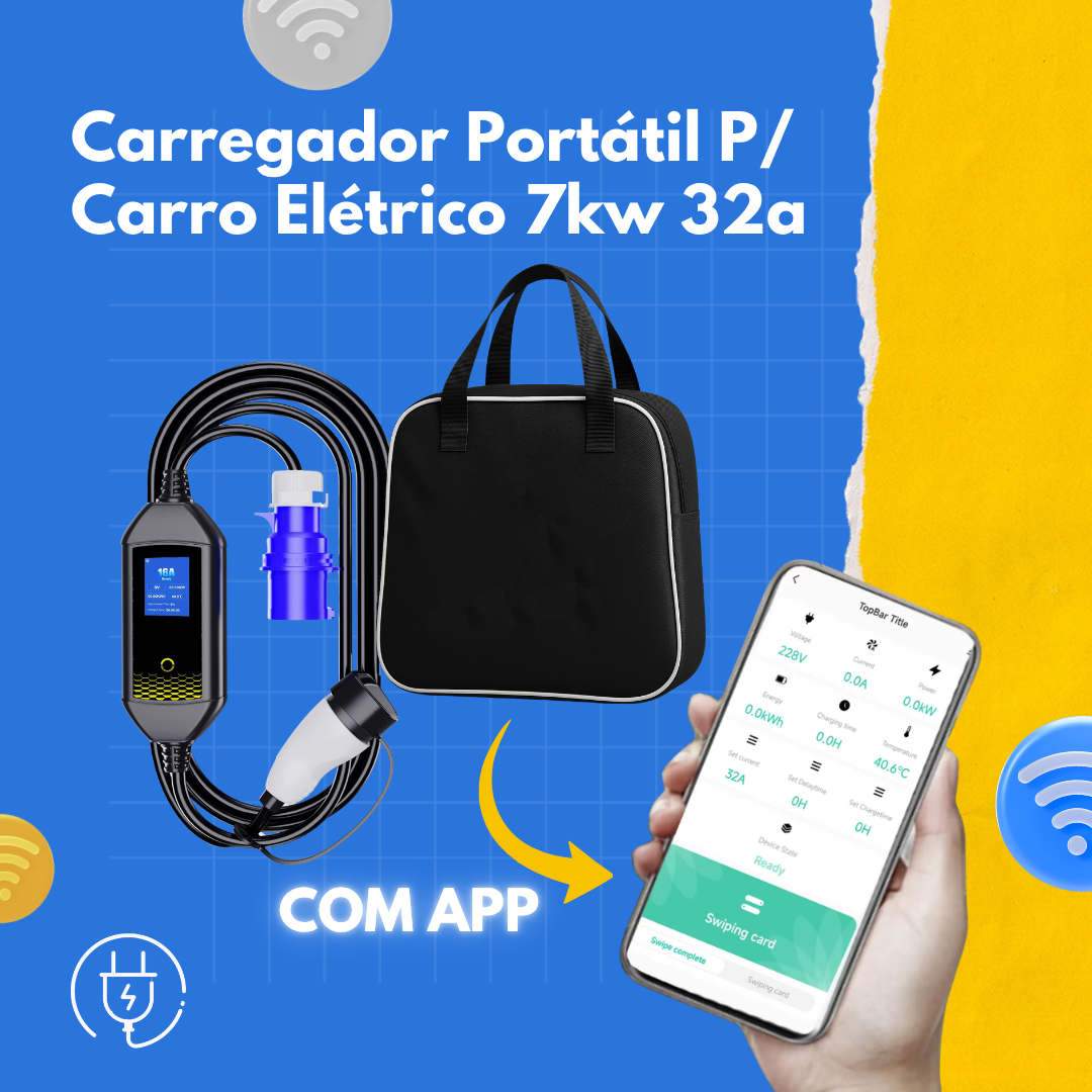 CARREGADOR PORTÁTIL PARA CARRO ELÉTRICO 7KW 32A WIFI APP - Imagem 4
